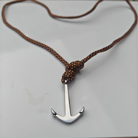 Other - Silver Tone Anchor Pendant Necklace Brown Paracord Cord Nautical Rugged Jewelry